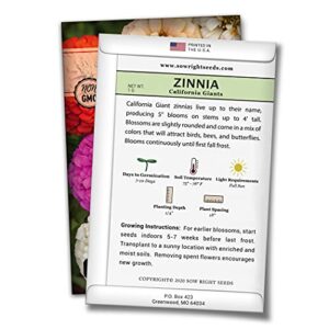 Sow Right Seeds - Zinnia Flower Seeds Collection - Five packets - Luminosa, Canary Bird, California Giants, Envy, and Thumbelina - Full instructions for planting - Wonderful gardening gifts