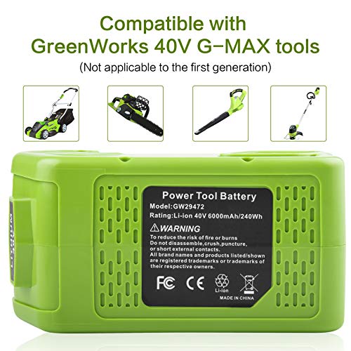 TREE.NB 6.0Ah 40V 29472 Lithium Battery Replacement for GreenWorks 40V G-MAX Li-ion Battery 29472 29462 2901319 Power Tools 24282 24252 21332 25322 20672 2101602 20312