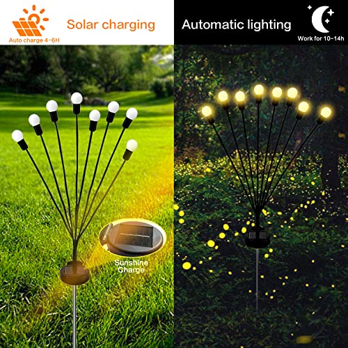 BENJEN 2Pack Dual Mode 8LED Solar Powered Firefly Lights,Starburst Swaying Solar Lights Outdoor Waterproof,Solar Garden Decorative Lights Yard Patio Pathway Decoration, Warm White (2 pcs)