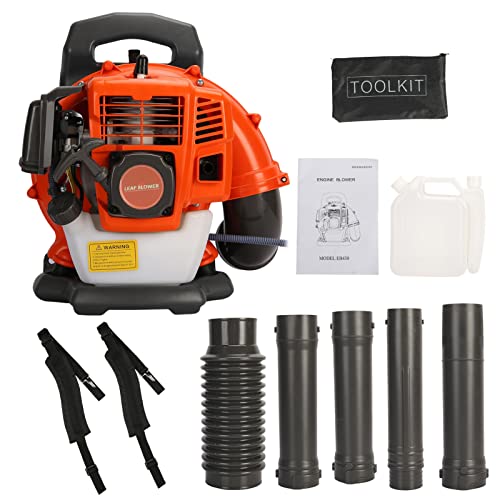 1.25 KW Leaf Blower Backpack Style 52 Cubic Centimeter 550 CFM Adjustable Tube Gas Powered Dust Blower Supplies Gasoline Blower for Garden Lawn Care Orange