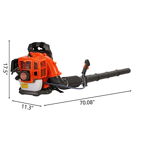 1.25 KW Leaf Blower Backpack Style 52 Cubic Centimeter 550 CFM Adjustable Tube Gas Powered Dust Blower Supplies Gasoline Blower for Garden Lawn Care Orange