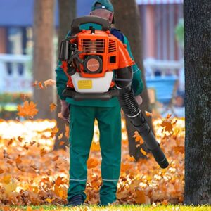 1.25 KW Leaf Blower Backpack Style 52 Cubic Centimeter 550 CFM Adjustable Tube Gas Powered Dust Blower Supplies Gasoline Blower for Garden Lawn Care Orange