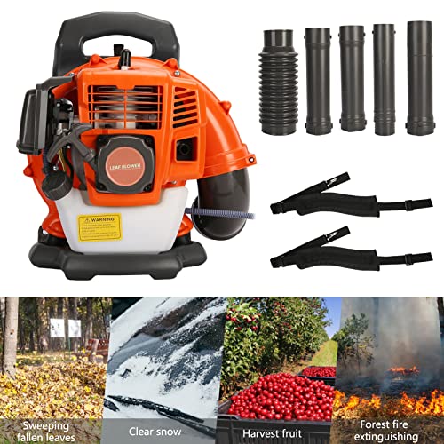 1.25 KW Leaf Blower Backpack Style 52 Cubic Centimeter 550 CFM Adjustable Tube Gas Powered Dust Blower Supplies Gasoline Blower for Garden Lawn Care Orange