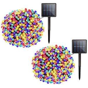 solar christmas string lights outdoor – 2 pack 72ft 200 led 8 modes solar fairy string light outdoor waterproof for garden , patio , fence , balcony , backyard , porch , party decoration (multicolor)