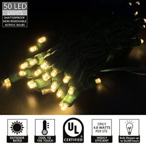 yongzhenlite UL Listed 50 Count 5MM Wide Angle Led Christmas Lights Set,Outdoor Mini Led String Lights for Garden Patio Trees Lighting Decorations,17 Feet Green Wire (Warm White)