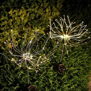 solar firework lights outdoor waterproof landscape lights flashing fairy string lights starburst lights for garden patio yard decorative (warm white)