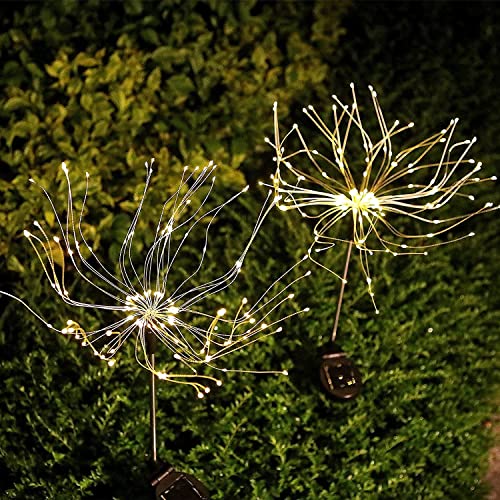 Solar Firework Lights Outdoor Waterproof Landscape Lights Flashing Fairy String Lights Starburst Lights for Garden Patio Yard Decorative (Warm White)