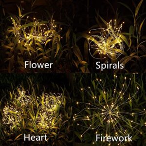 Solar Firework Lights Outdoor Waterproof Landscape Lights Flashing Fairy String Lights Starburst Lights for Garden Patio Yard Decorative (Warm White)