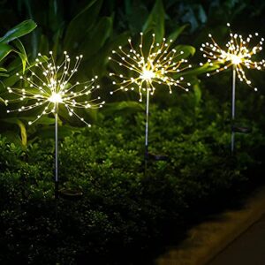 Solar Firework Lights Outdoor Waterproof Landscape Lights Flashing Fairy String Lights Starburst Lights for Garden Patio Yard Decorative (Warm White)