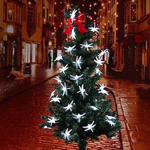 CIAOYE Dragonfly Solar String Lights, 30 LED 21ft 8 Modes Solar Powered Outdoor Waterproof Fairy Lighting for Christmas Trees Garden Patio Fence Wedding Party Decor, White