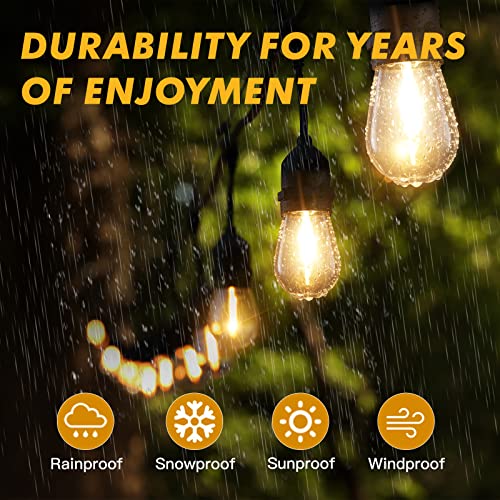 GLSbuld Outdoor String Lights, Patio String Lights with Bright 2W Shatterproof LED Bulbs for Patio, Backyard, Party, Porch, Bistro, Cafe Bar, Garden Outdoor (Plug, 48FT)