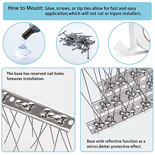 Hausse Stainless Steel Bird Spikes 10 Pack, Squirrel Small Birds Pigeons Crows and Woodpeckers Deterrent Devices Bird Repellent Spikes, Assemble Easily Covers 10 Feet for Outdoor Wall Fence