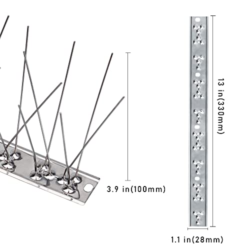 Hausse Stainless Steel Bird Spikes 10 Pack, Squirrel Small Birds Pigeons Crows and Woodpeckers Deterrent Devices Bird Repellent Spikes, Assemble Easily Covers 10 Feet for Outdoor Wall Fence