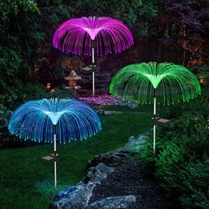 vosaro solar flower lights outdoor garden decorations waterproof, solar yard lights decorative, 7 color changing solar stake light for pathway patio lawn party wedding decor, 3 pcs