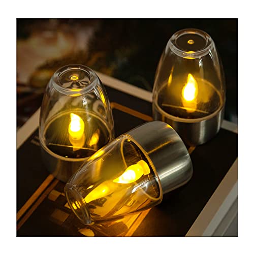 WAGJIER,6PCS,Solar Candles Outdoor Waterproof,Flameless Tea Lights,Garden Lantern Mini,Solar Rechargeable Battery Window Lights,for Garden and Living Room Cafe Decoration(White)