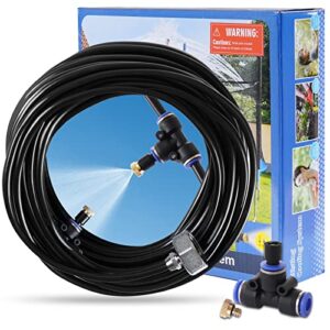 diivoo misters for outside patio 50ft, misting system for cooling outdoor, water mister with 15 brass mist nozzles, diy mister system for cooling patio, garden, greenhouse, trampoline, bbq party