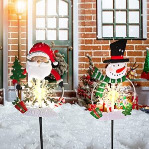 Christmas Garden Stake Decor Outdoor Solar Lights, Xmas Outdoor Decorations Pathway Light with Santa/Snowman for Garden Yard Lawn Christmas Decorations Solar Light Metal -2 Pack (Snowflake lights)