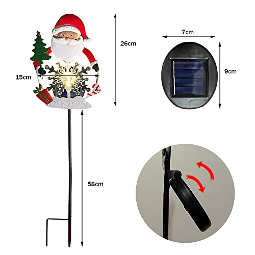 Christmas Garden Stake Decor Outdoor Solar Lights, Xmas Outdoor Decorations Pathway Light with Santa/Snowman for Garden Yard Lawn Christmas Decorations Solar Light Metal -2 Pack (Snowflake lights)