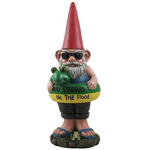 No Peeing in The Pool Lifeguard Gnome with Sunglasses Statue for Whimsical Outdoor Poolside or Beach & Tropical Garden Decor Sculptures and Retirement & Housewarming Gifts