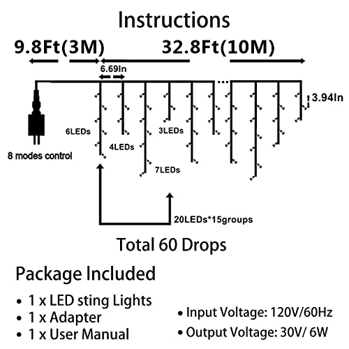 LED Icicle Christmas Lights Outdoor/Indoor 32.8ft 8 Modes Fairy Lights 60 Drops with 300 LED Perfect Ratio, Dripping Eaves Curtain Lights, for Xmas Garden Wedding Patio Party Decorations, Purple