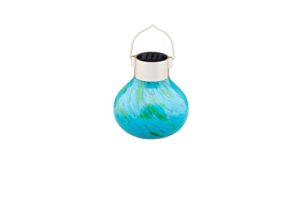 allsop home and garden solar tea lantern, handblown glass with solar panel and led light, weather-resistant for outdoor deck, patio, garden, wedding, mint, 1-count