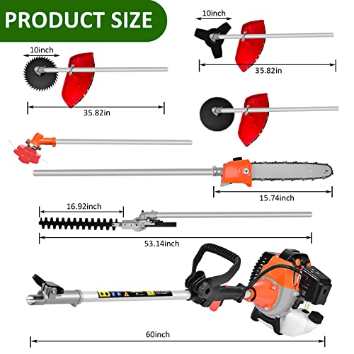 DatingDay 52cc 6 in 1 Gas Petrol Hedge Trimmer Brush Cutter Chainsaw Multifunctional for Garden