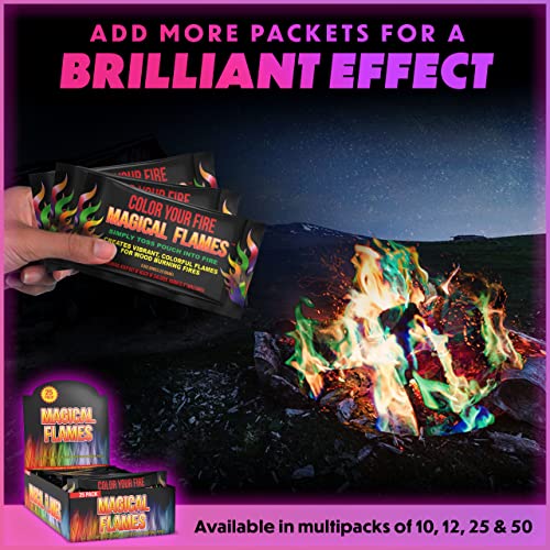 Magical Flames Fire Color Changing Packets - Fire Pit, Campfires, Outdoor Fireplaces - Hue-Changing Cosmic Flame Powder - Color Fire Camping Accessories for Kids & Adults - 25 Pack