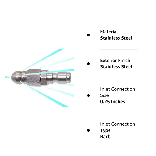 Millie Pressure Washer Sewer Jetter Nozzle with Stainless Steel, Mini Compact Durable Sewer Jet Nozzle,Pressure Drain Jetter Hose Nozzle,1/4'' Quickly Connector, 5000 PSI (1 Set)