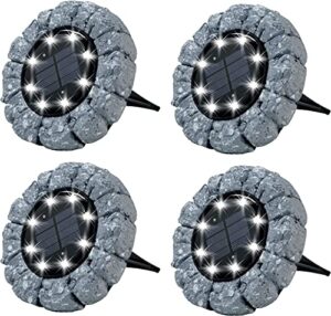 bell+howell disk lights solar ground lights stone slate upgraded wireless auto on/off solar garden outdoor waterproof lighting with for lawn, patio, garden, yard, pathways, 4pcs as seen on tv