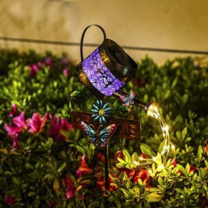 Nemophilist Solar Watering Can Lights, Metal Garden Decor with Warm String Lights Outdoor Waterproof Stakes Lights for Yard, Patio, Sidewalk, Pathway, Backyard