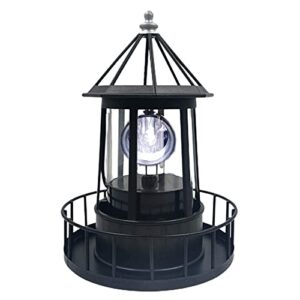 led solar powered lighthouse, 360 degree rotating lamp courtyard decoration waterproof garden smoke towers statue lights for outdoor garden pathway patio