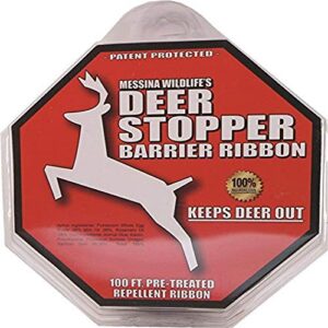 deer stopper barrier ribbon – safe & effective, all natural ingredients; repels deer elk, and moose; ready to use, 100 foot ribbon