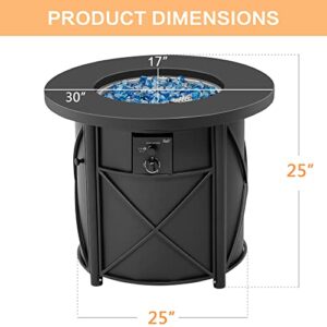 BALI OUTDOORS Gas Firepit Table 30 Inch Round Propane Fire Pit Table, 50,000 BTU Patio Furniture Table Round Fire Column with Fire Glass Cover Lid, Column FirePit for Patio, Garden, Backyard and Porch
