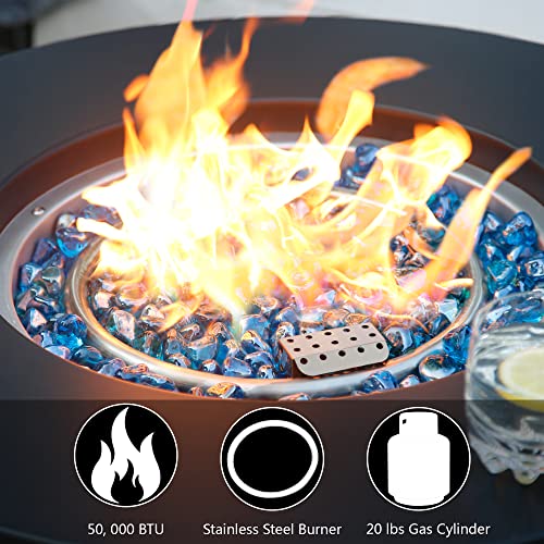 BALI OUTDOORS Gas Firepit Table 30 Inch Round Propane Fire Pit Table, 50,000 BTU Patio Furniture Table Round Fire Column with Fire Glass Cover Lid, Column FirePit for Patio, Garden, Backyard and Porch