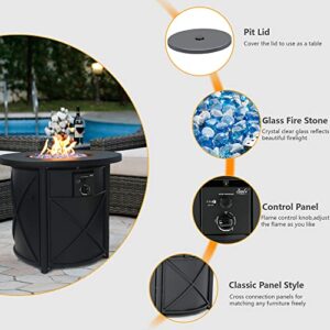 BALI OUTDOORS Gas Firepit Table 30 Inch Round Propane Fire Pit Table, 50,000 BTU Patio Furniture Table Round Fire Column with Fire Glass Cover Lid, Column FirePit for Patio, Garden, Backyard and Porch