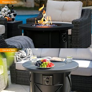 BALI OUTDOORS Gas Firepit Table 30 Inch Round Propane Fire Pit Table, 50,000 BTU Patio Furniture Table Round Fire Column with Fire Glass Cover Lid, Column FirePit for Patio, Garden, Backyard and Porch