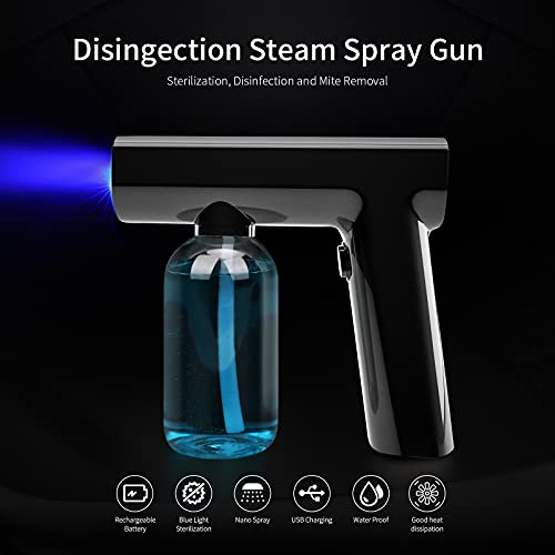 Disinfectant Fogger Machnie, Nano Steam Gun Rechargeable, 300ML Handheld Protable Electric ULV Sprayer with Blue Light Atomizer for Outdoor Indoor, Home, Office, School or Garden