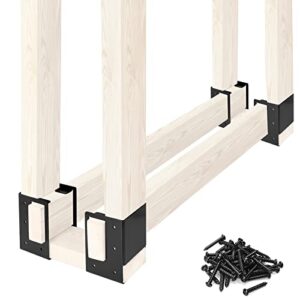 mofeez outdoor firewood log storage rack 2×4 bracket kit, fireplace wood storage holder, adjustable to any length – bright black, two bases