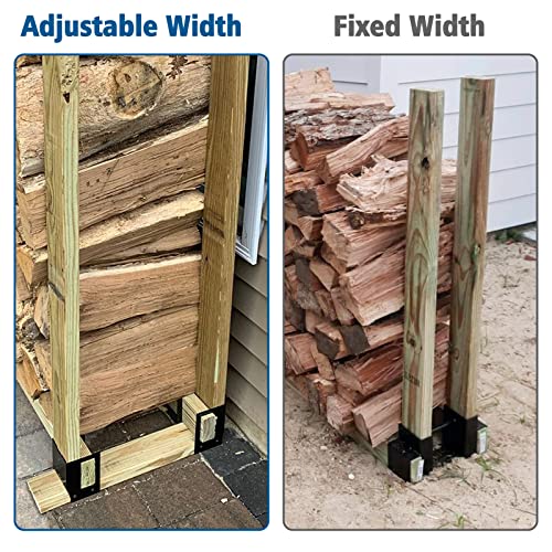 MOFEEZ Outdoor Firewood Log Storage Rack 2x4 Bracket Kit, Fireplace Wood Storage Holder, Adjustable to Any Length - Bright Black, Two Bases