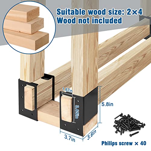 MOFEEZ Outdoor Firewood Log Storage Rack 2x4 Bracket Kit, Fireplace Wood Storage Holder, Adjustable to Any Length - Bright Black, Two Bases