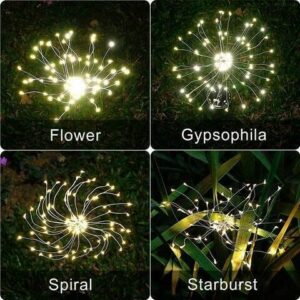 Waterproof Solar Garden Fireworks Lamp,2023 Creative DIY Outdoor LED Lights IP65 Waterproof Path Lawn Decor for Swimming Pool Walkway Pathway Backyard Lawn Landscape garden Patio (WHITE)