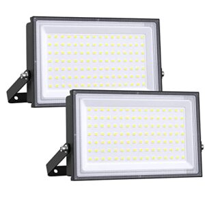 onforu 2 pack 100w led flood light outdoor, 8900lm super bright outdoor security lights, ip66 waterproof flood lights outdoor, 6500k daylight white floodlight for yard garden playground basketball