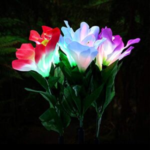 qjb outdoor solar garden stake lights – multi-color changing flower lights for pathway, lawn (3pack clivia)