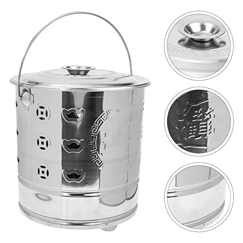 GANAZONO Stainless Steel Burning Bucket Metal Fireplace Ash Bucket Paper Money Burn Barrels for Home Yard Garden Silver