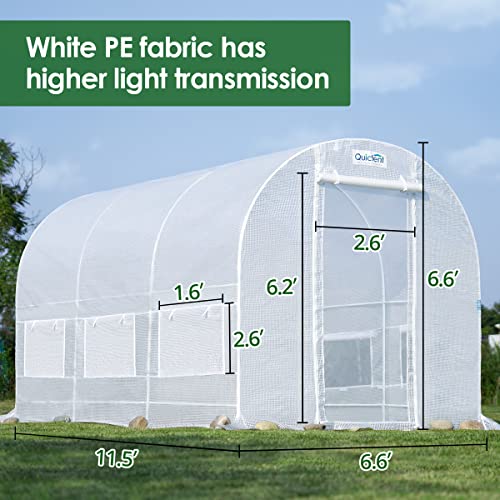 Quictent 2 Doors Reinforced PE Cover 12x7x7 FT Portable Greenhouse Large Walk-in Green Garden Hot House(White)