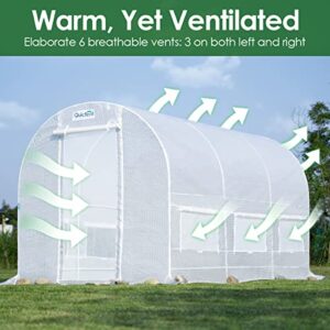 Quictent 2 Doors Reinforced PE Cover 12x7x7 FT Portable Greenhouse Large Walk-in Green Garden Hot House(White)