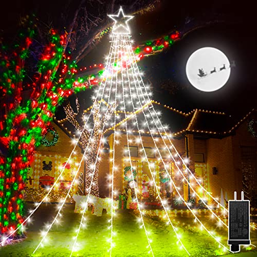 Outdoor Christmas Decorations 344 LED Star Lights Easy Installation & Waterproof Christmas Lights 8 Modes Christmas Tree Lights for Xmas Tree Home Wedding Thanksgiving Party Holiday Wall Garden