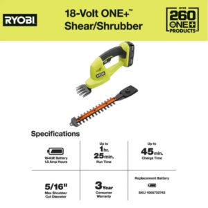 RYOBI ONE+ 18-Volt Lithium-Ion Cordless Grass Shear and Shrubber Trimmer - 1.3 Ah Battery and Charger Included