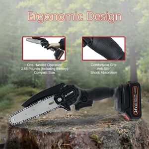 Mini Chainsaw, O-CONN Cordless 6 Inch Handheld Portable Electric Chainsaw with 2 Batteries 2 Chains, 24V Battery Powered with Safety Lock, for Tree Trimming Branch Wood Cutting