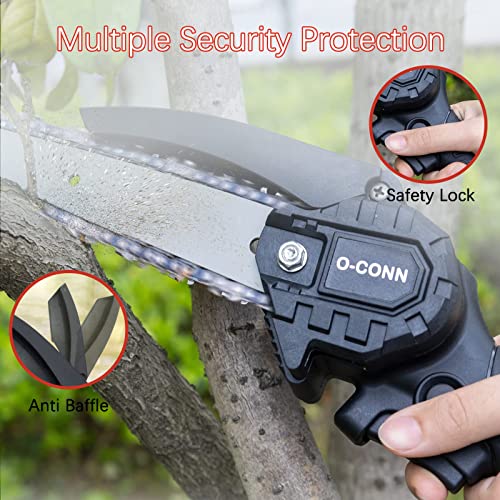 Mini Chainsaw, O-CONN Cordless 6 Inch Handheld Portable Electric Chainsaw with 2 Batteries 2 Chains, 24V Battery Powered with Safety Lock, for Tree Trimming Branch Wood Cutting